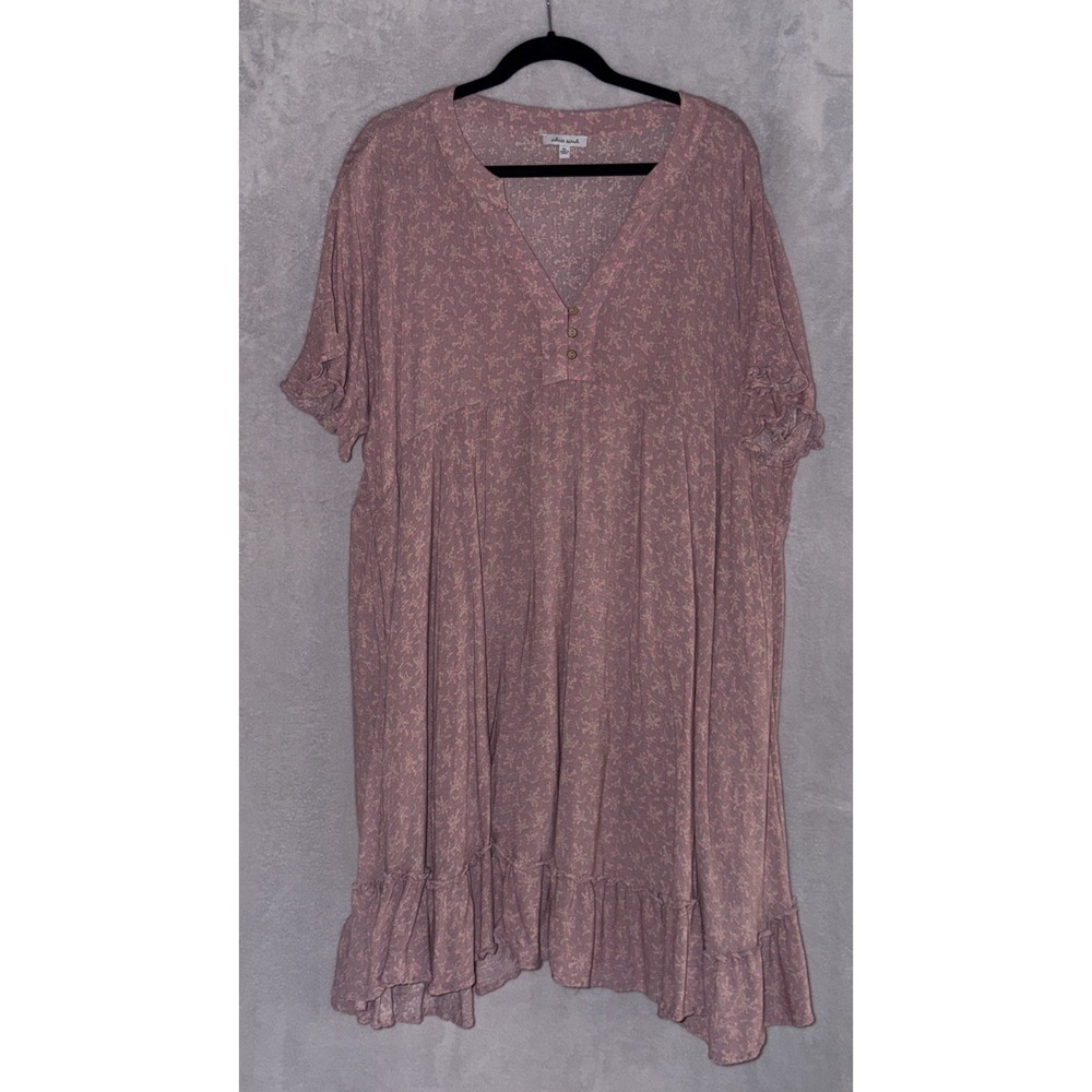 White Birch Women's XL Lavender Floral Babydoll Mini Dress Tunic Ruffle Hem Boho